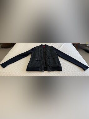 Men's Navy Bomber Jacket with Ribbed Trim